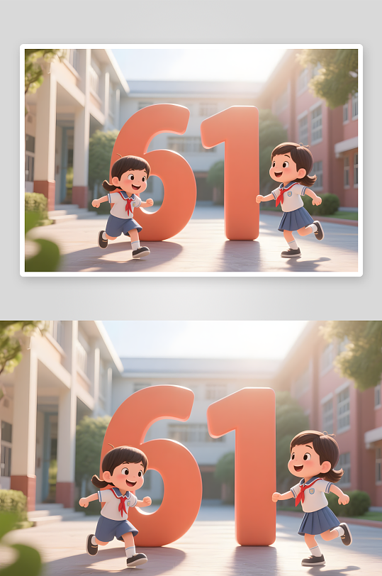 可愛(ài)卡通春游六一兒童節(jié)61立體模型插畫(huà)