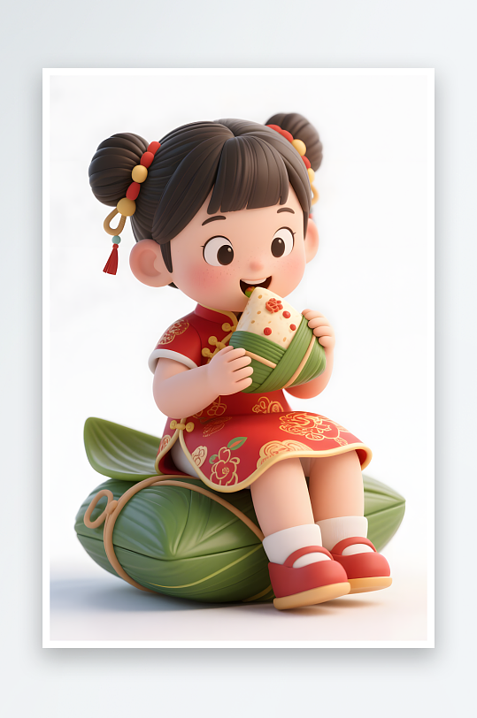 傳統(tǒng)節(jié)日端午節(jié)兒童吃粽子模型插畫