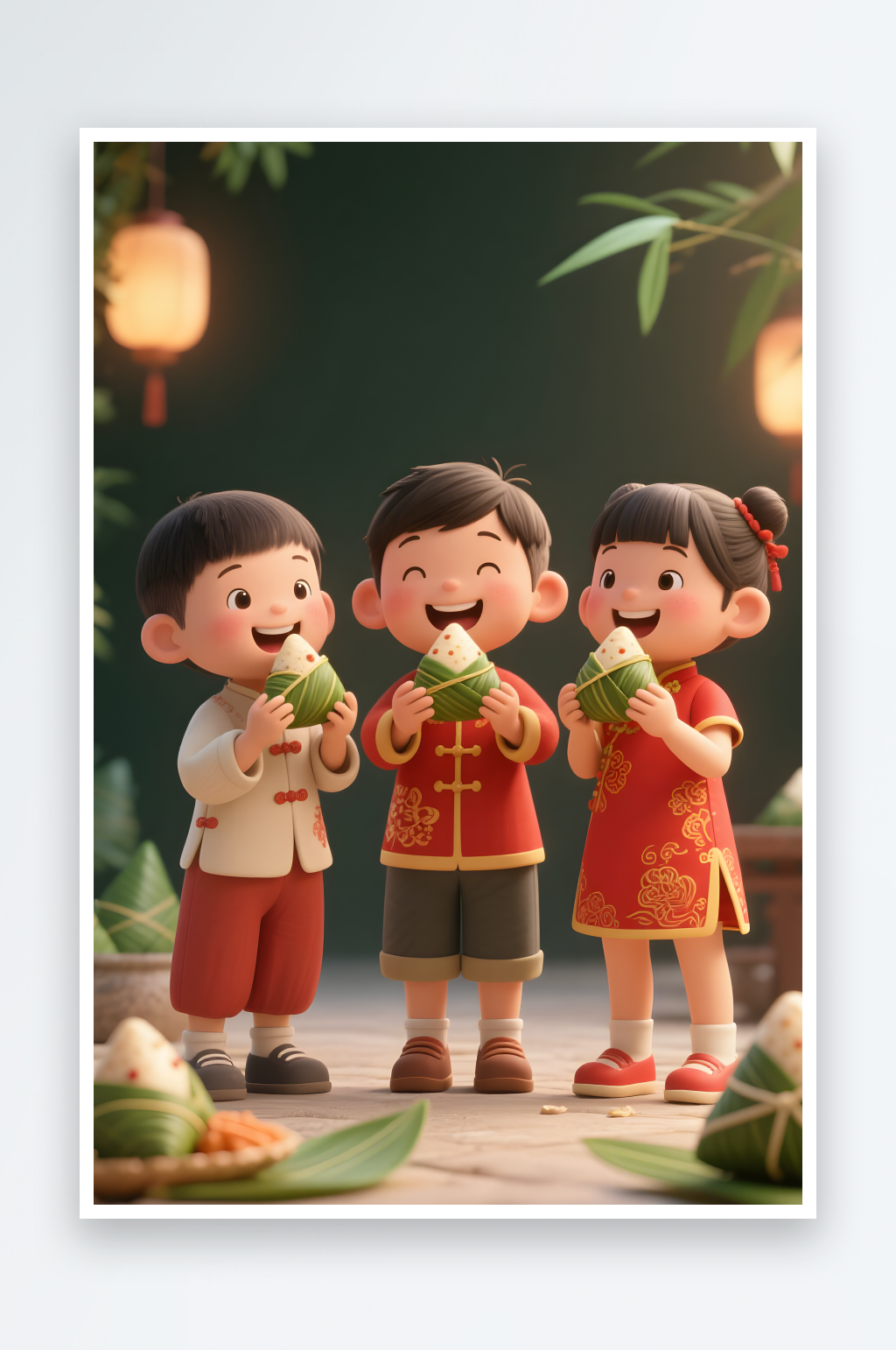 吃粽子端午節(jié)兒童吃粽子模型插畫素材