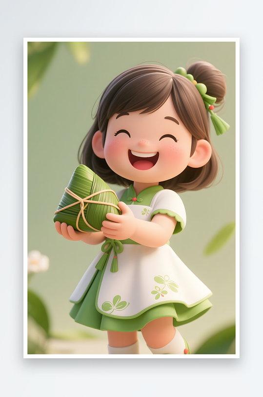 吃粽子传统端午节儿童吃粽子模型插画-众图网