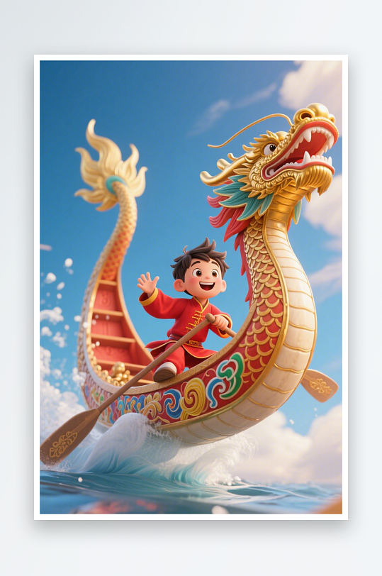 AI数字艺术端午节儿童吃粽子模型插画-众图网