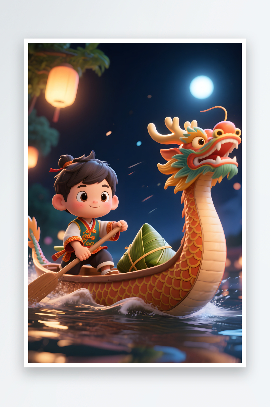 燈會(huì)賽龍舟端午節(jié)兒童吃粽子模型插畫(huà)素材
