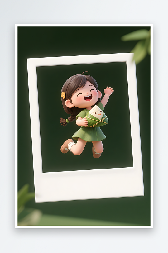 传统节日留言板端午节儿童吃粽子模型插画-众图网