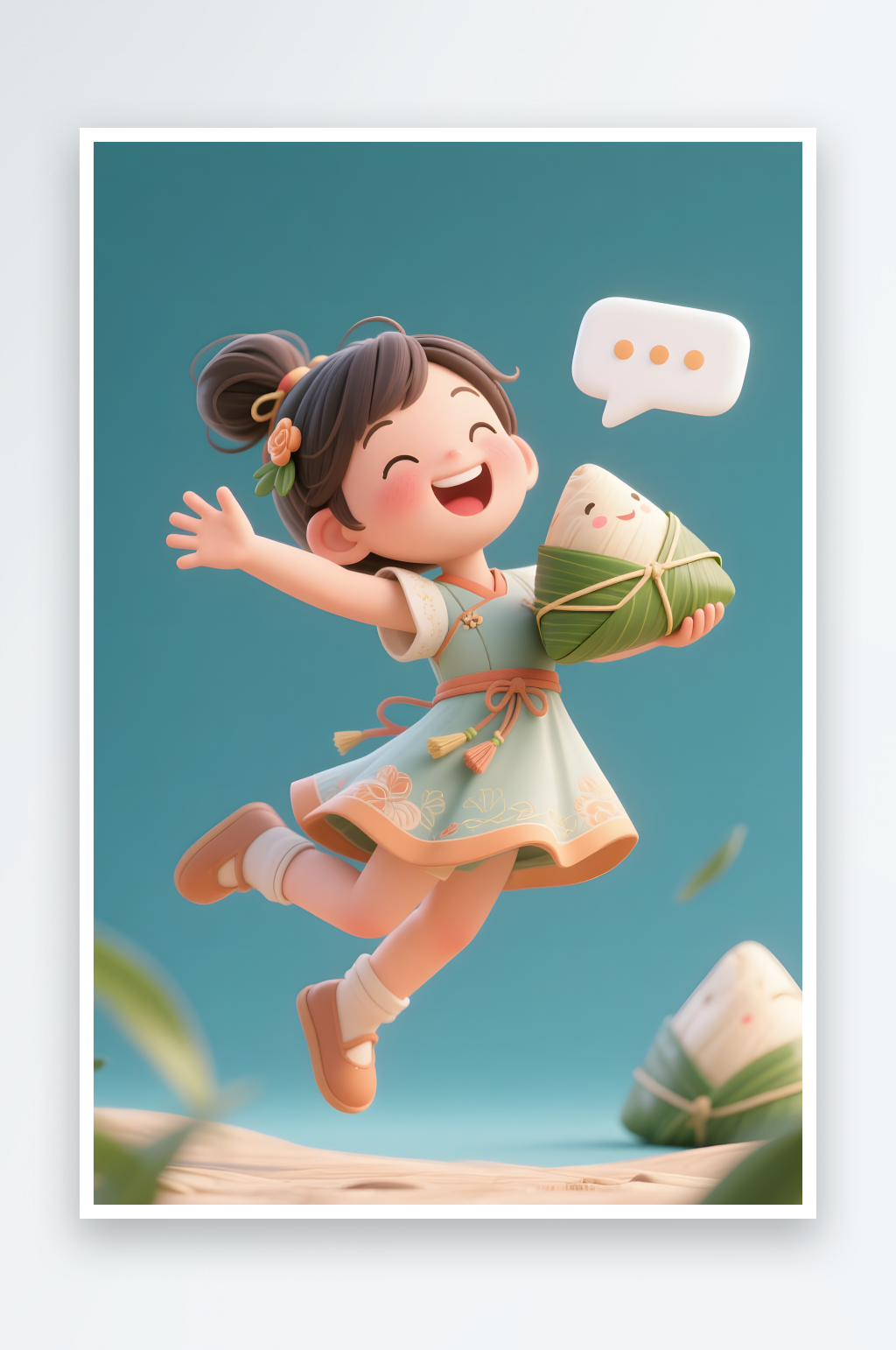 傳統(tǒng)節(jié)日留言板端午節(jié)兒童吃粽子模型插畫素材