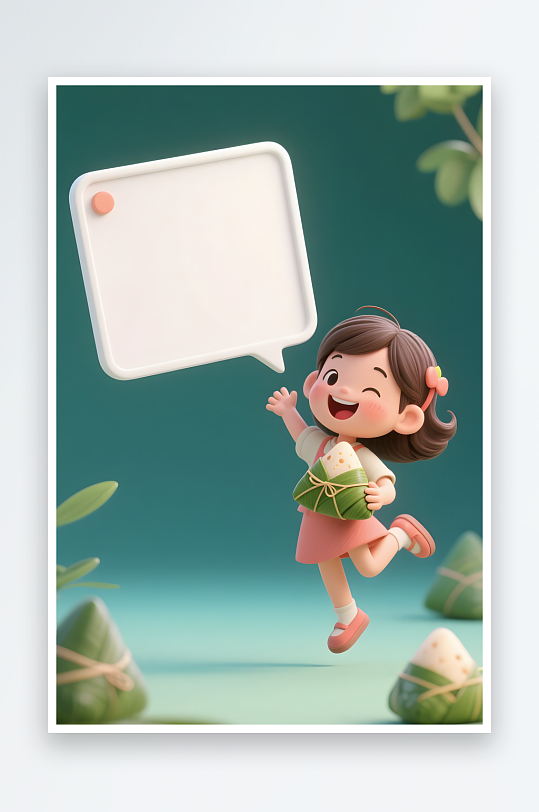 传统节日留言板端午节儿童吃粽子模型插画-众图网