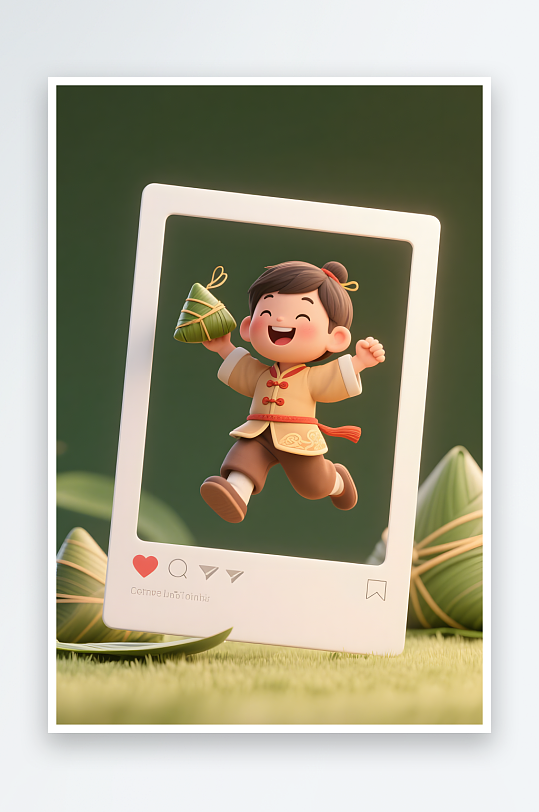 卡通留言板端午节儿童吃粽子模型插画-众图网