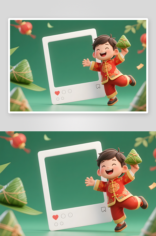 卡通留言板端午节儿童吃粽子模型插画-众图网