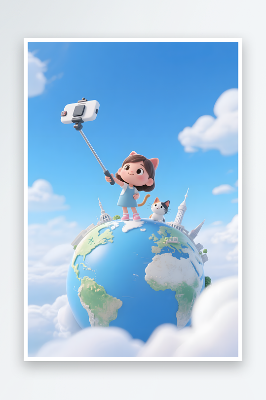 AI数字艺术六一儿童节旅行地球模型插画-众图网