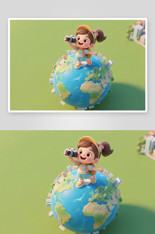 著名景点自拍六一儿童节旅行旅游地球模型插画-众图网