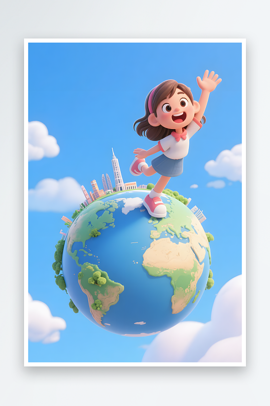 著名景点自拍六一儿童节旅行旅游地球模型插画-众图网