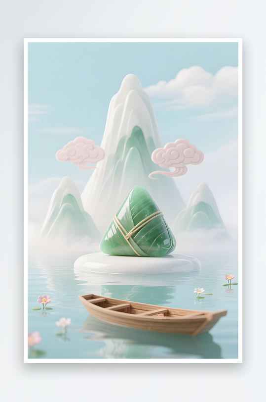 赛龙舟竹叶端午节创意粽子场景背景图插画