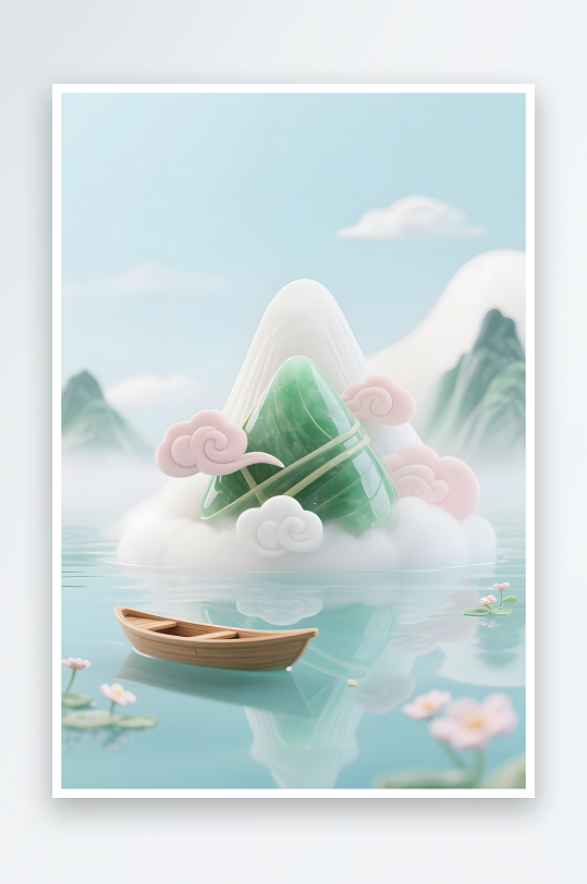 賽龍舟竹葉端午節(jié)創(chuàng)意粽子場景背景圖插畫