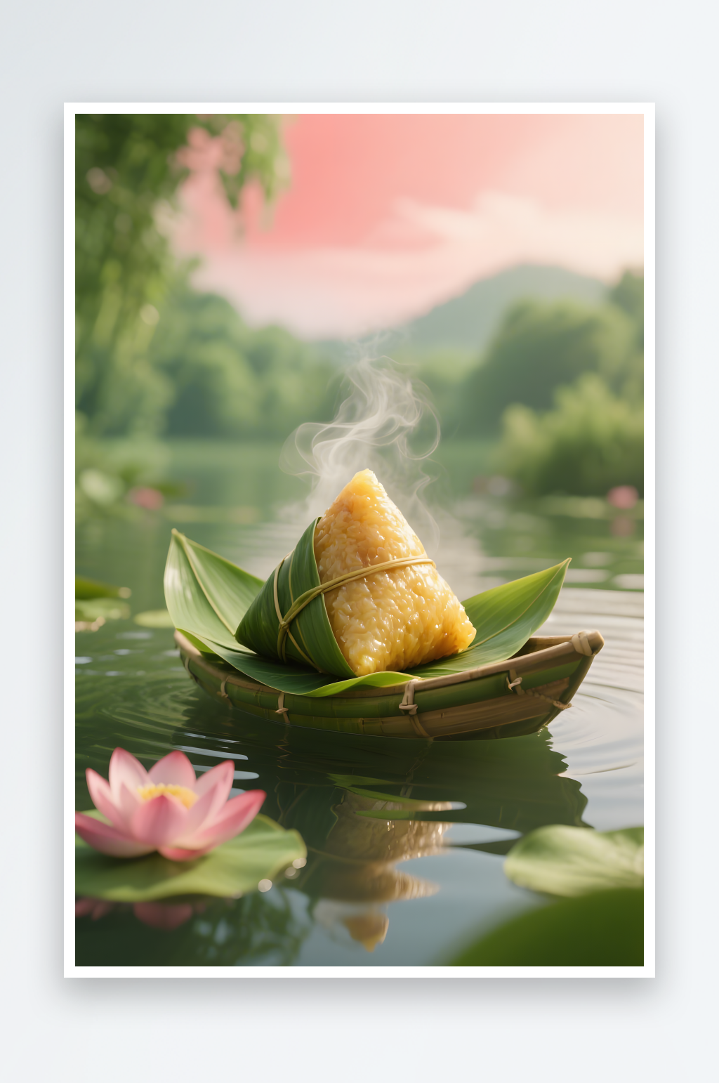卡通竹葉端午節(jié)創(chuàng)意粽子場(chǎng)景背景圖插畫(huà)素材