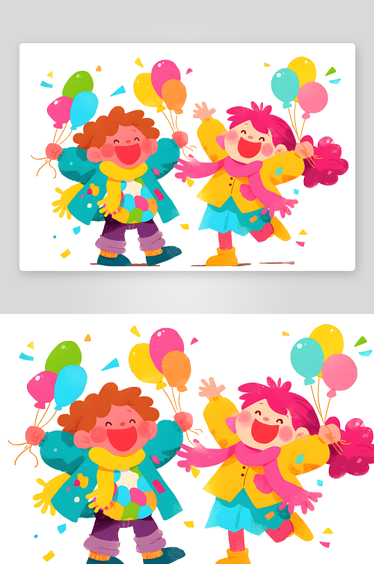 六一儿童节气球画画扁平化涂鸦风小孩插画-众图网