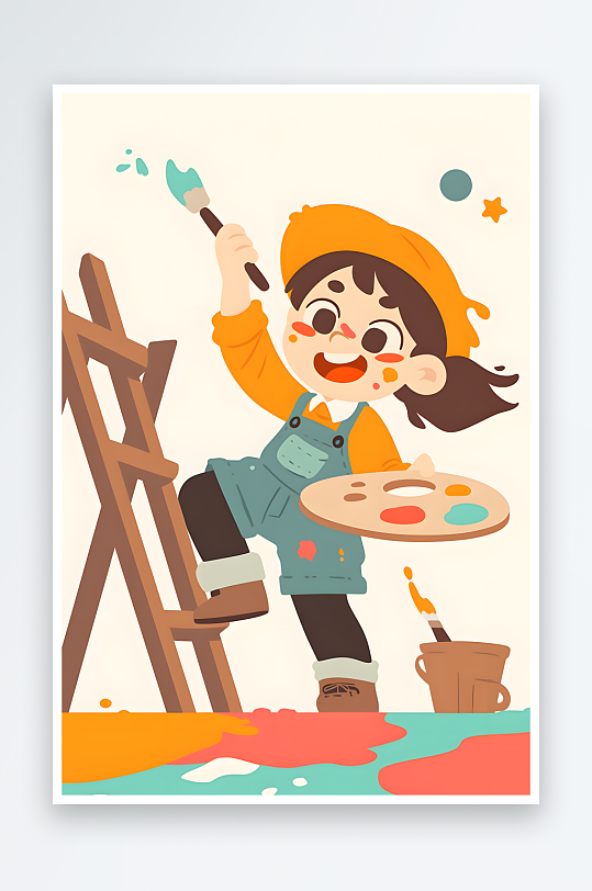 六一儿童节卡通画画扁平化涂鸦风小孩插画-众图网