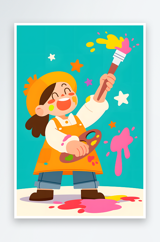 六一儿童节画画扁平化涂鸦风小孩插画-众图网