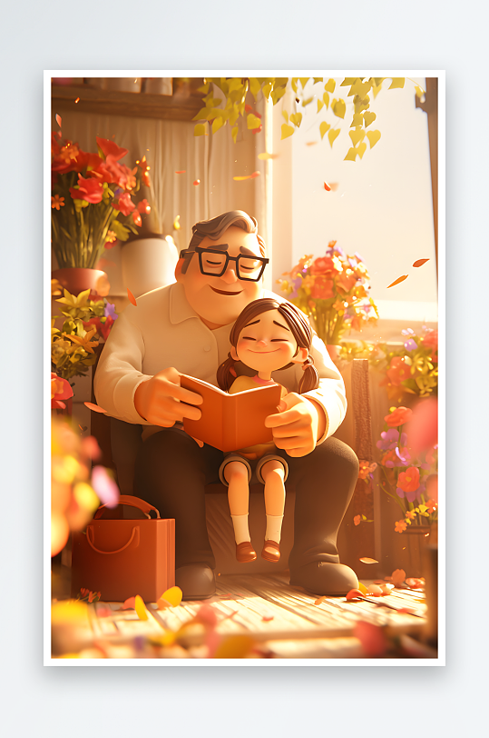 AI温馨父亲节爸爸与孩子抱孩子模型插画-众图网