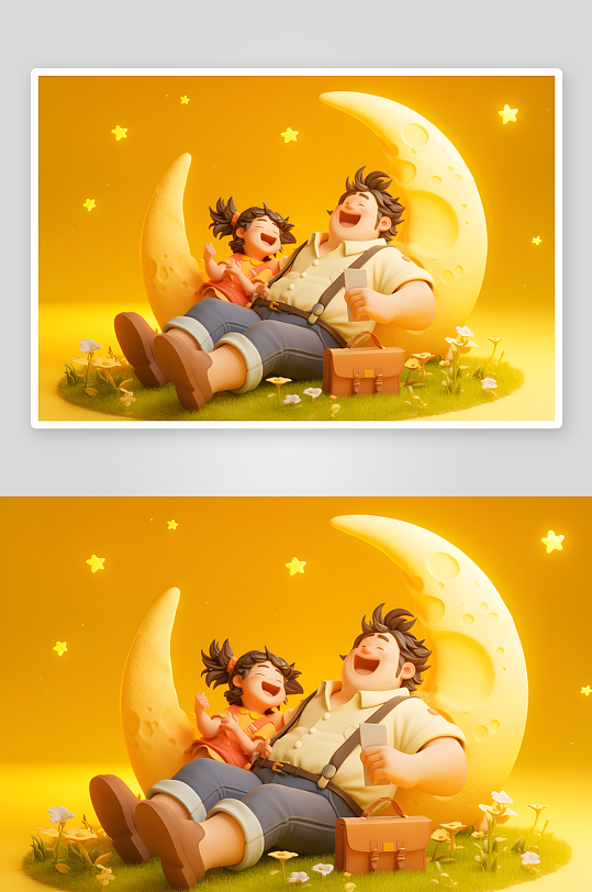 感恩送鲜花父亲节爸爸与孩子骑自行模型插画-众图网