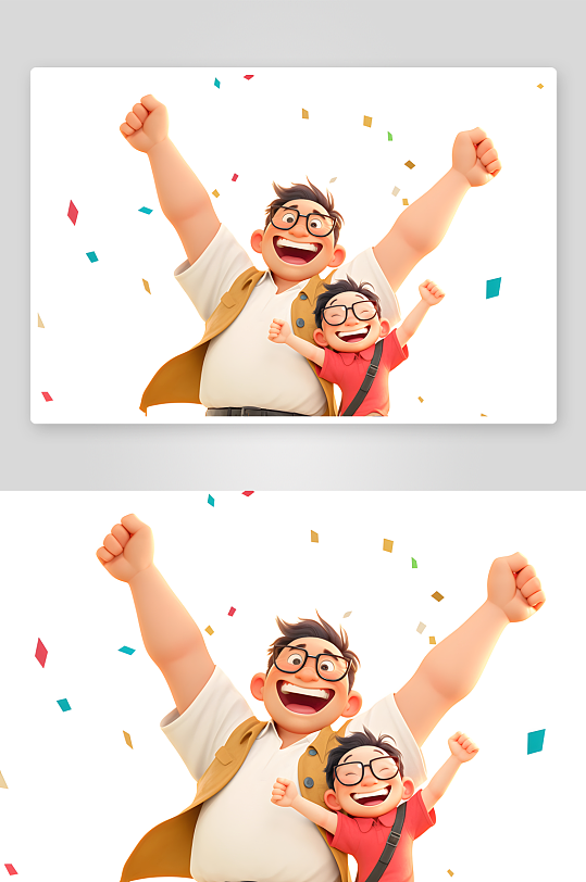 父亲节爸爸与孩子抱孩子牵手模型插画-众图网