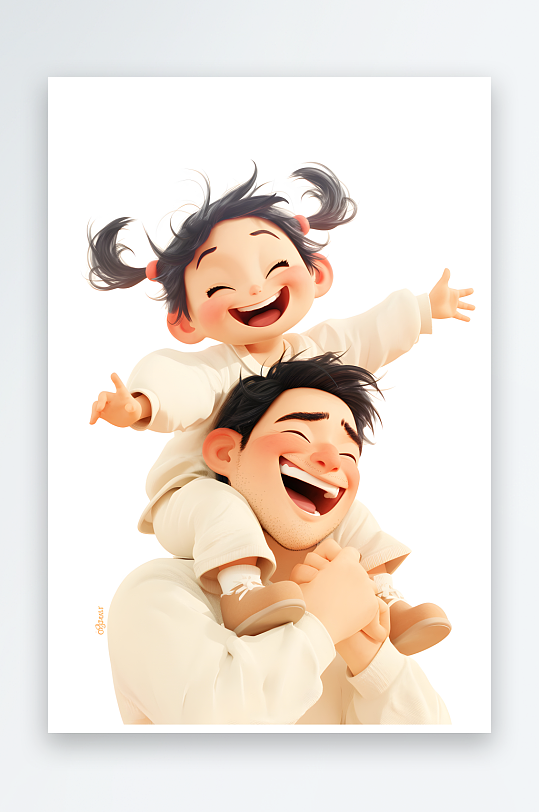 父亲节爸爸与孩子举高高骑肩膀模型插画-众图网