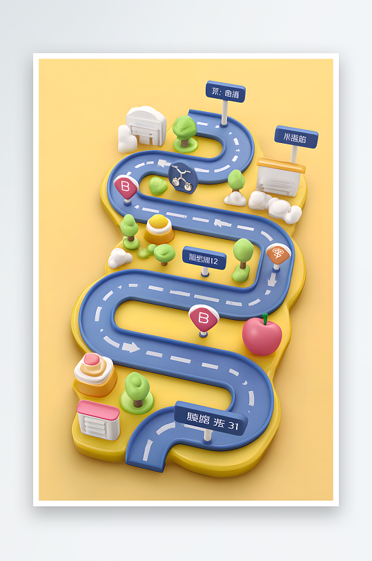 3D城市街道路线图线路图位置分布图