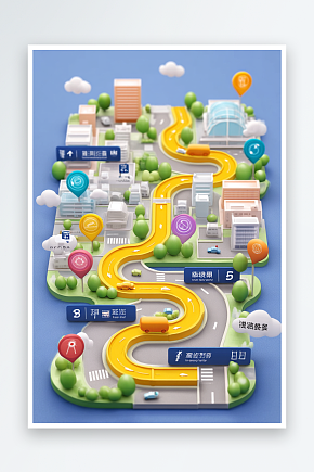 3D城市街道路线图线路图位置分布图素材下载-众图网