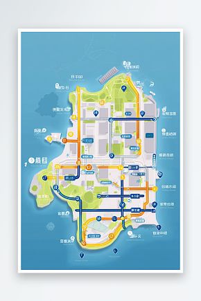 3D城市街道路线图线路图位置分布图素材下载-众图网