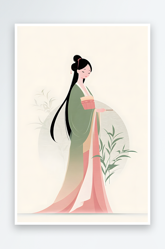 扁平风扁平化渐变色块国潮汉服古风人物插画