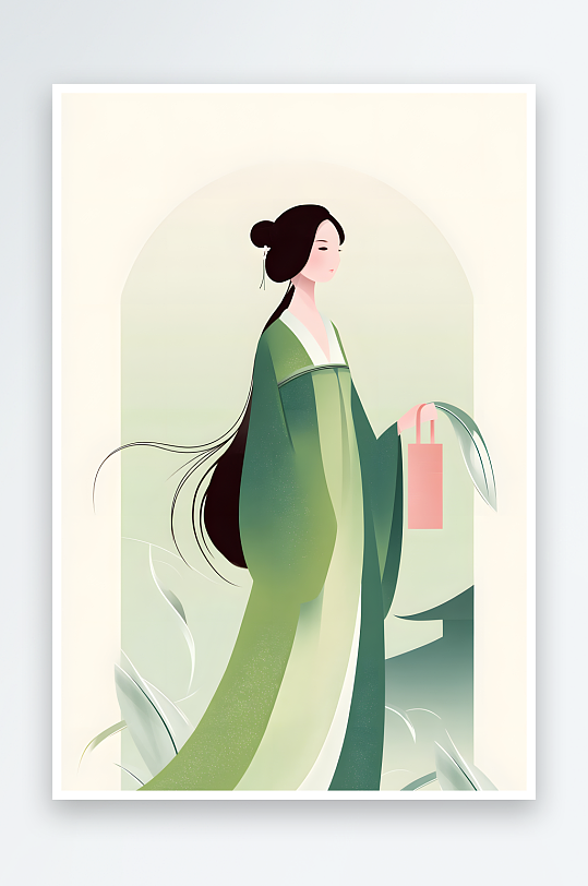 扁平风扁平化渐变色块国潮汉服古风人物插画