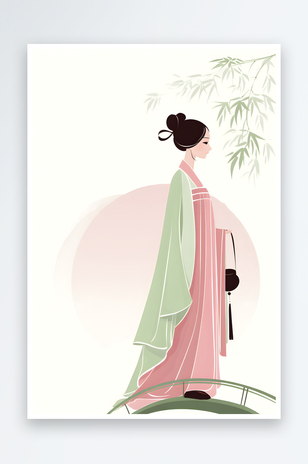 扁平风扁平化渐变色块国潮汉服古风人物插画素材