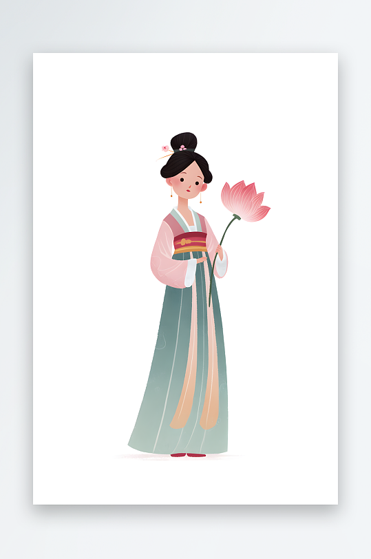 竹林扁平风扁平化夏季汉服渐变色块国潮汉服古风人物插画