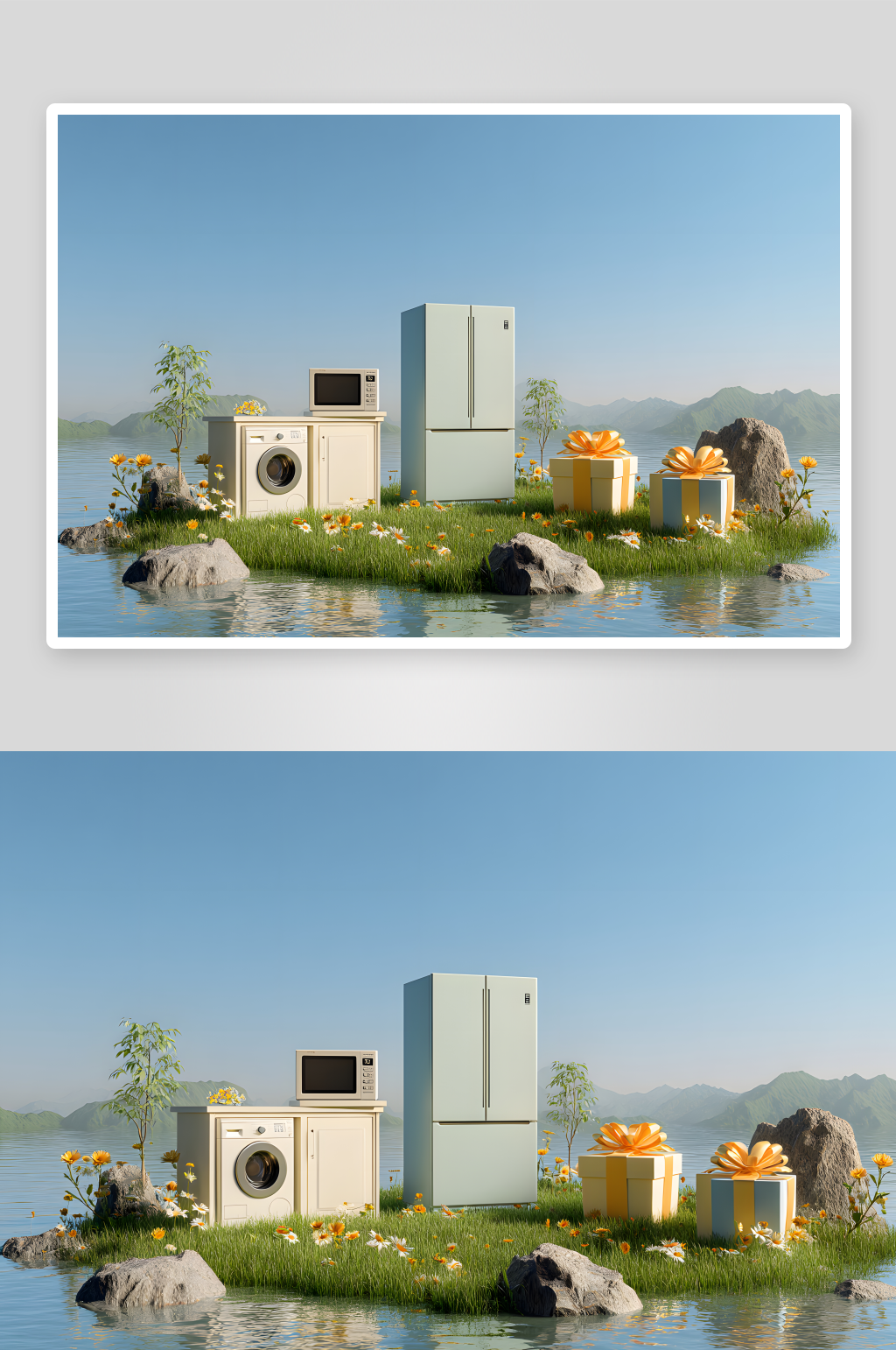 AI數(shù)字藝術(shù)夏季家用電器家電模型場景背景素材