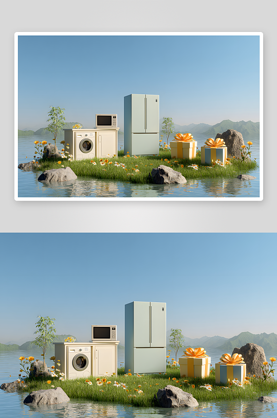 AI數(shù)字藝術(shù)夏季家用電器家電模型場景背景