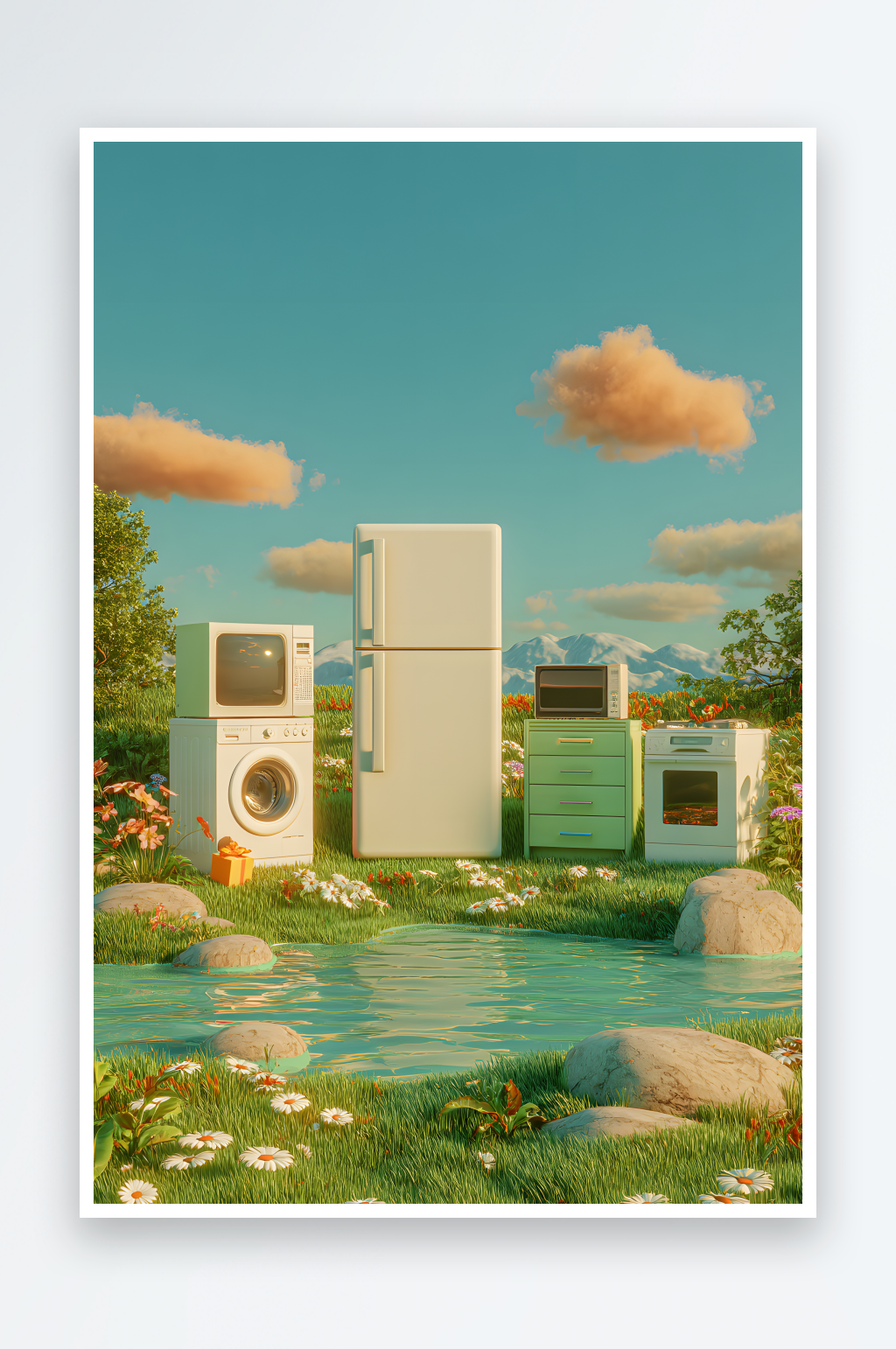 AI數(shù)字藝術(shù)夏季家用電器家電模型場景背景素材