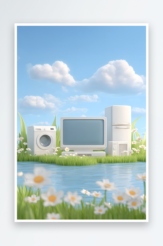 彩電夏季家用電器家電模型場(chǎng)景背景