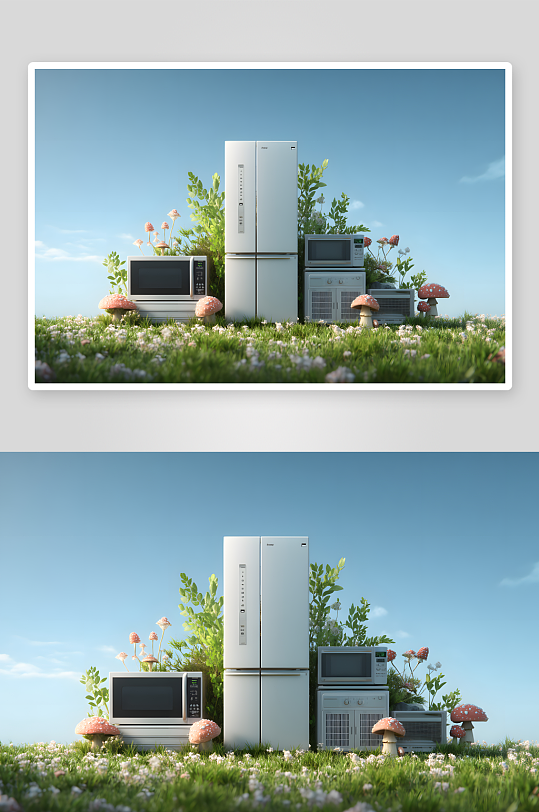 夏季海邊家用電器冰箱家電模型場(chǎng)景背景