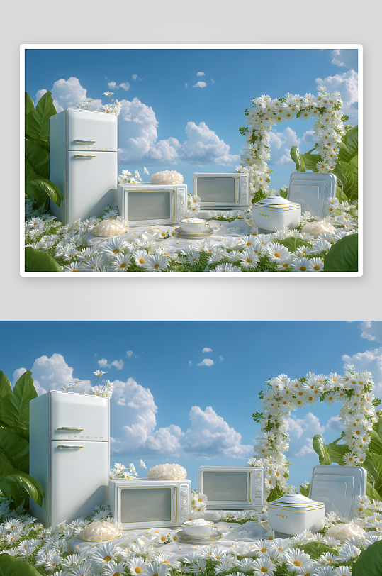 夏季海邊家用電器冰箱家電模型場(chǎng)景背景