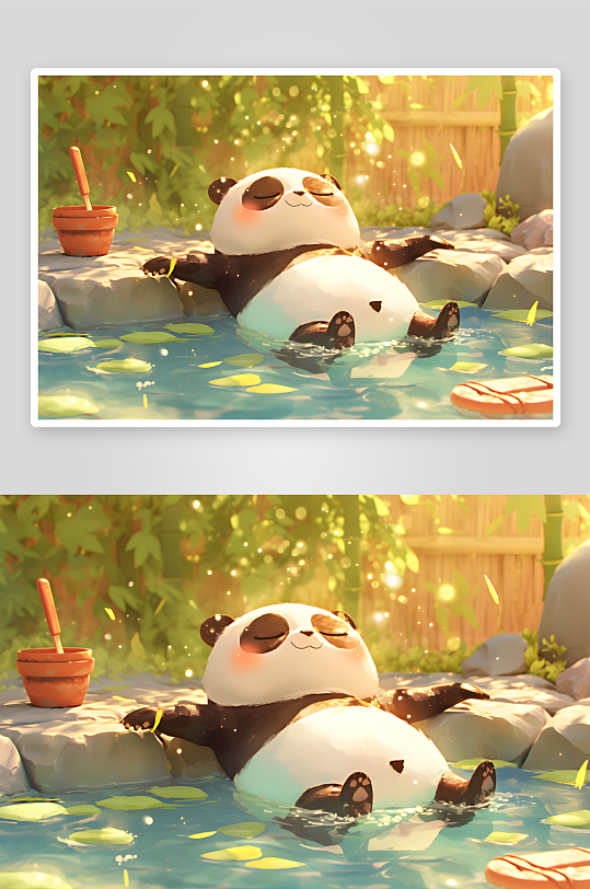 小暑大暑夏季卡通烏龜熊貓動物模型插畫