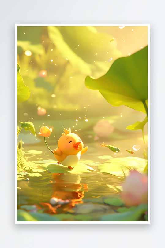 小暑大暑夏至夏季卡通荷叶狐狸鸭子动物模型插画-众图网
