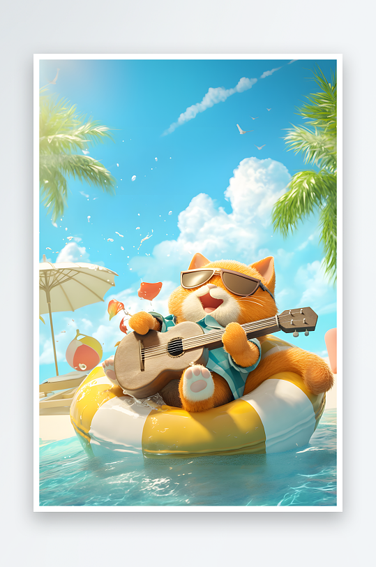 小暑大暑夏季大暑小暑夏至卡通荷叶狐狸猫咪动物模型插画-众图网