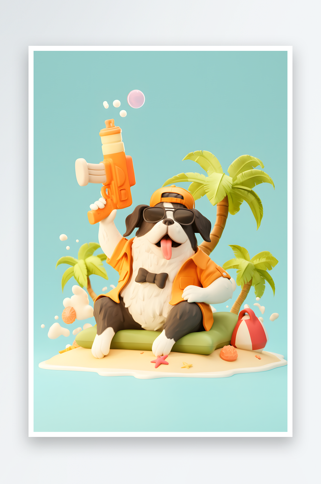 小暑大暑夏至夏季卡通海边小狗动物模型插画素材