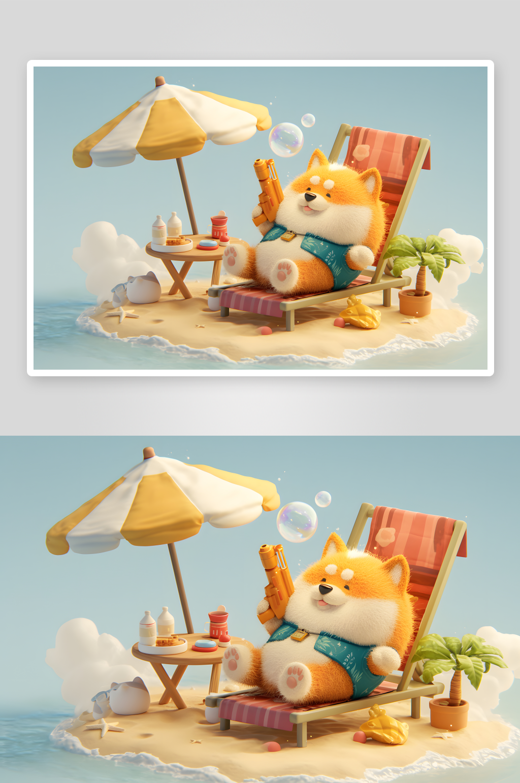 小暑大暑夏季卡通海边小狗动物模型插画素材