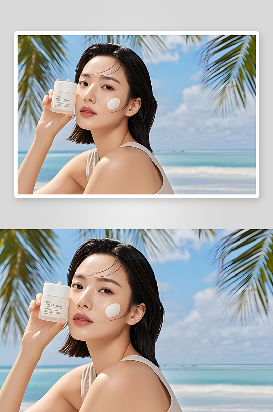 AI数字艺术防晒夏季大暑小暑海滨清爽防晒霜美女医美人物-众图网