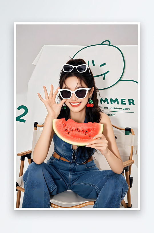 夏季大暑小暑海滨清爽美女人物摄影图-众图网