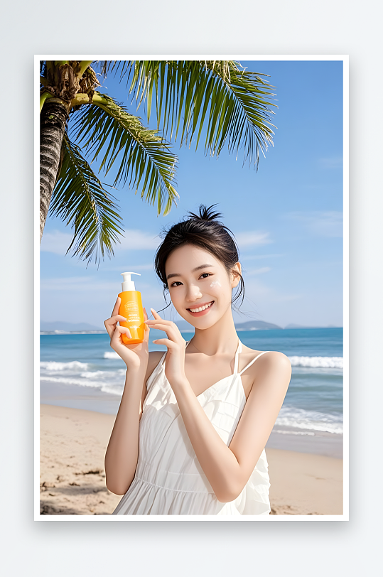 夏季大暑小暑海滨清爽帽子美女医美人物摄影图-众图网