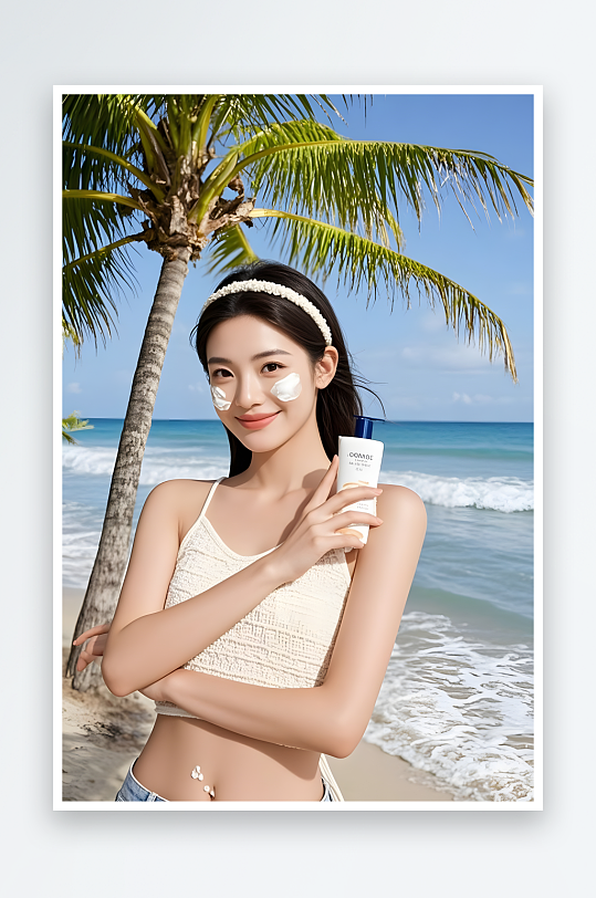 夏季大暑小暑海滨清爽帽子美女医美人物摄影图-众图网