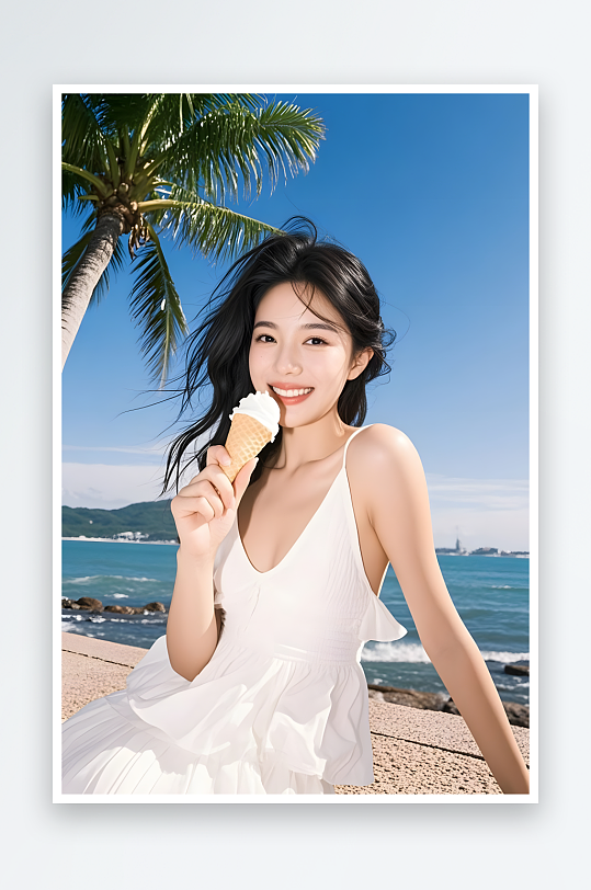 夏季大暑小暑海滨清爽西瓜美女医美人物摄影图-众图网