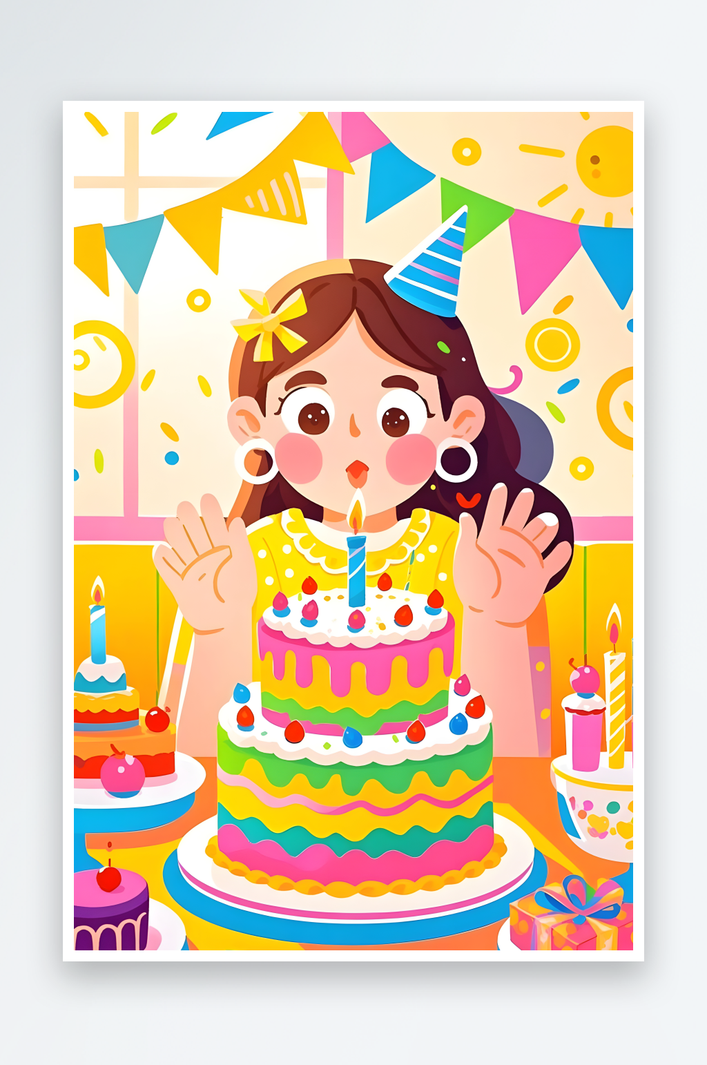 慶祝生日派對(duì)蛋糕氣球過生日人物插畫素材