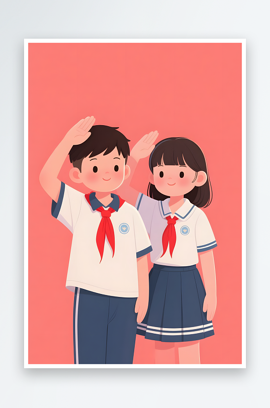 AI数字艺术少先队员儿童小学生爱国教育插-众图网