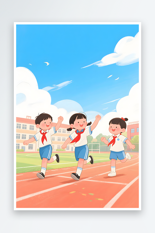 少先隊員操場跑步兒童小學(xué)生愛國教育插畫